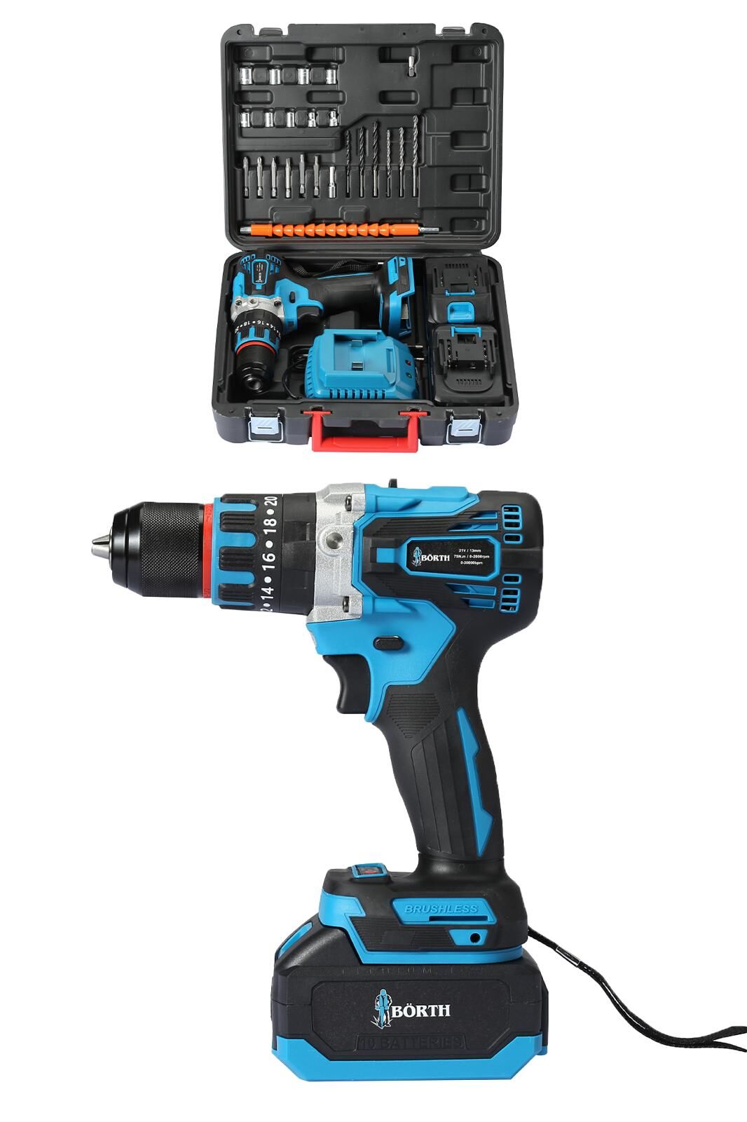 BÖRTH AKÜLÜ DARBELİ MATKAP 21V 3.0AH 2 AKÜLÜ