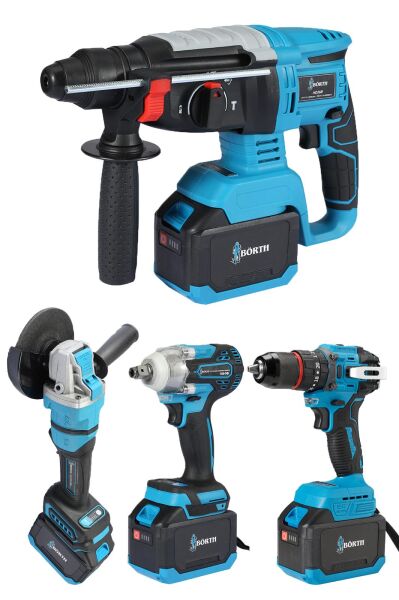 BÖRTH AKÜLÜ 4-LÜ SET HİLTİ+TAŞLAMA+SOMUN SIKMA+MATKAP 21V 4.5AH 3 AKÜLÜ