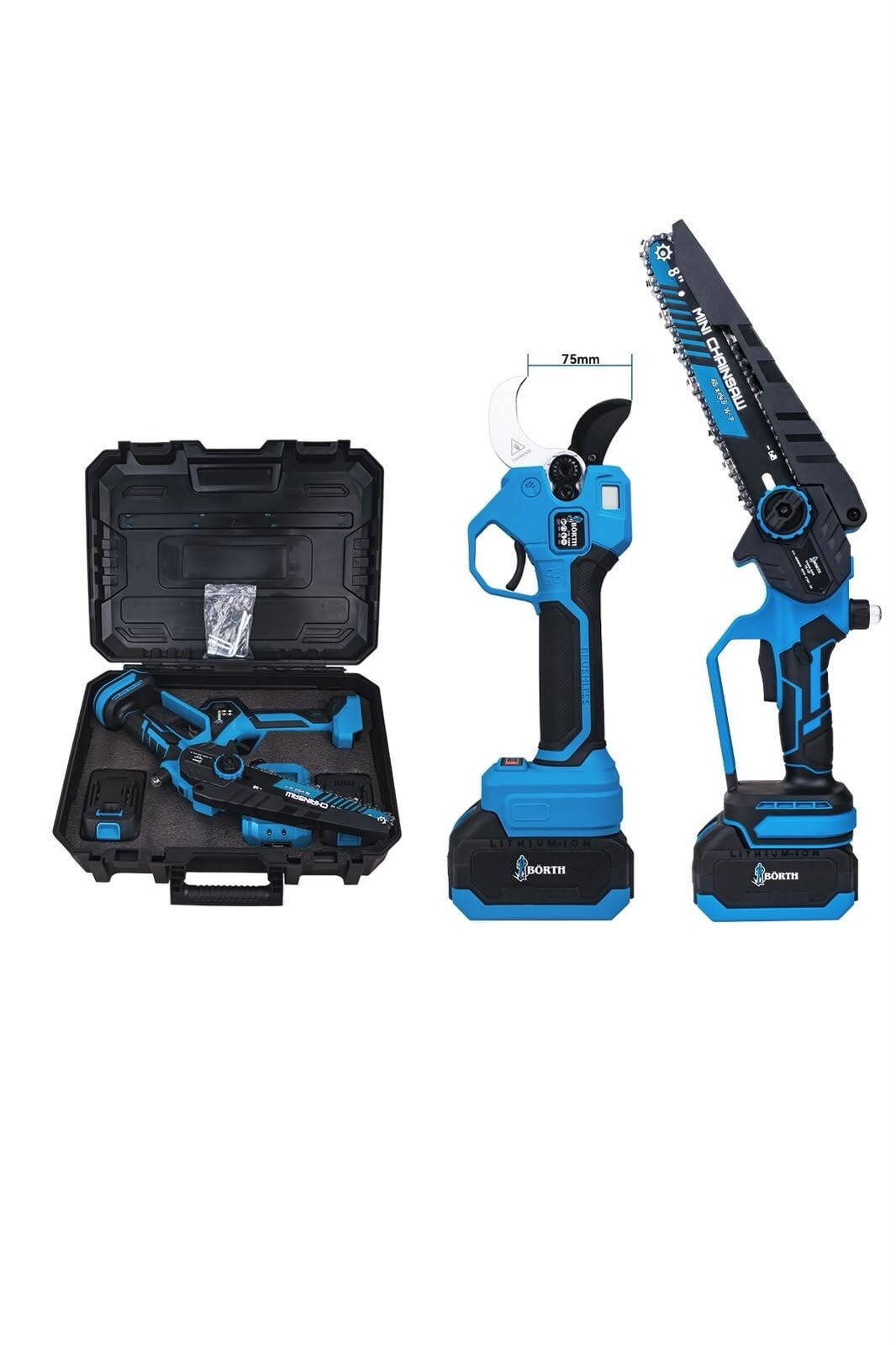 BÖRTH AKÜLÜ 2-Lİ SET 8İNÇ TESTERE + MAKAS 60MM 21V 3.0AH 2 AKÜLÜ